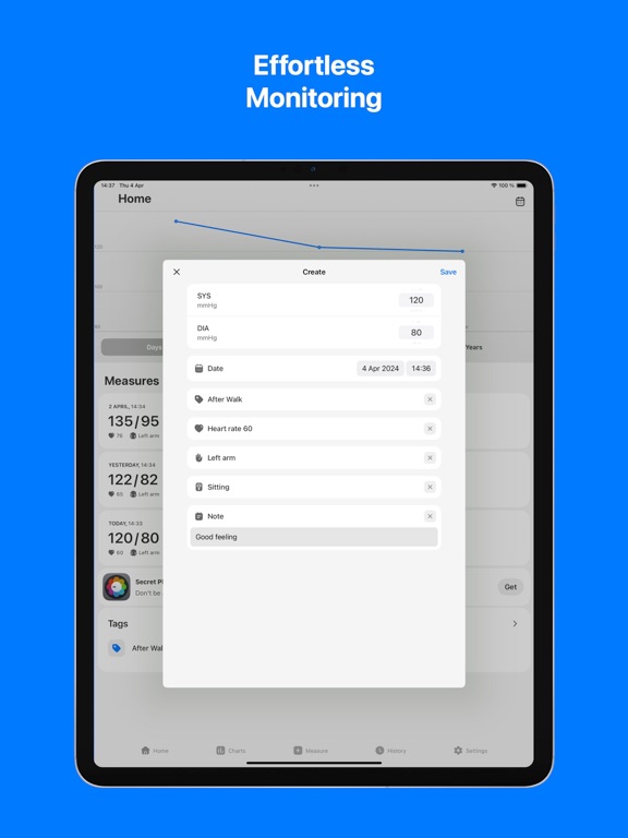 Blood Pressure.Tracker Monitor iPad screenshot 1 - Medical app