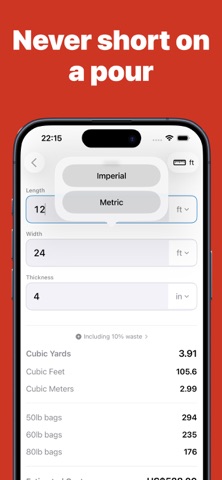 Concrete Calculator - Slab iPhone screenshot