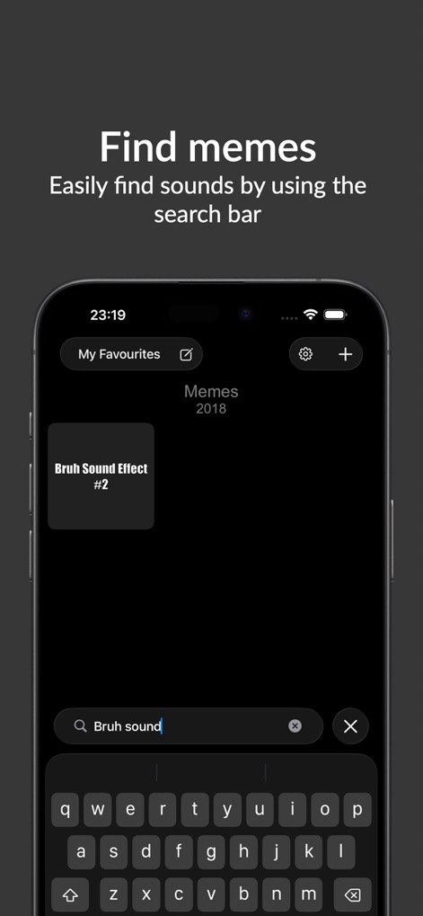 Meme Soundboard 2016-2026 - Localice instantáneamente cualquier meme con la barra de búsqueda integrada, que filtra la enorme colección para mostrar resultados como 'Bruh Sound Effect #2'.
