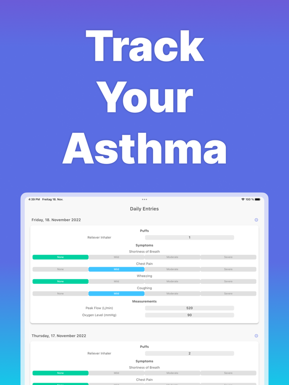 Asthma Tracker゜ iPad screenshot 1 - Lifestyle app