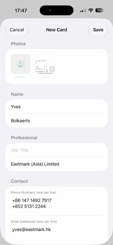 EastmarkHK NameCard screenshot