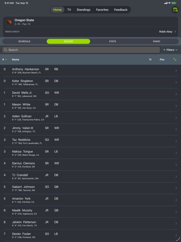 Oregon State Football iPad screenshot