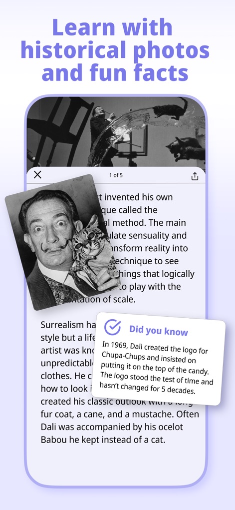 Nerdish: Daily Smart Learning - Enhance understanding with integrated "historical photos" and captivating "fun facts" presented in informative pop-up bubbles within articles.
