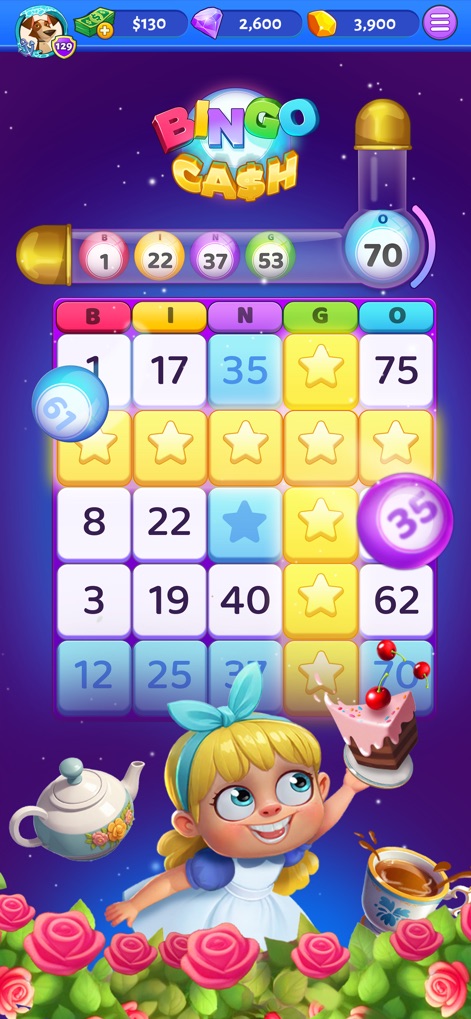 Bingo Cash - Experience the vibrant main game screen, showcasing the classic bingo card layout and the dynamic tracking of called numbers.