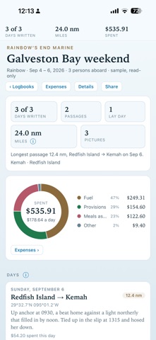 Rainbow's End Logbook screenshot