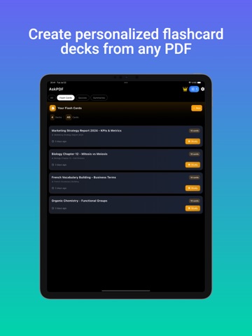 AskPDF: Quiz, Flashcards, Chat iPad screenshot