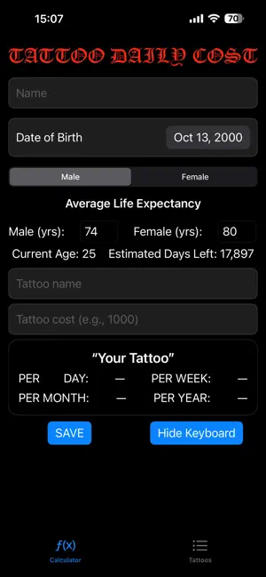 Tattoo Daily Cost screenshot 2