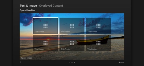 Media Station X - Se observa una cuadrícula de elementos con títulos superpuestos sobre una imagen de fondo inmersiva, ofreciendo una experiencia visual rica e interactiva.