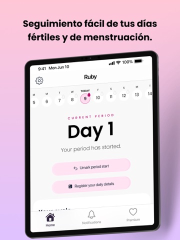 Calendario Menstrual - Ruby iPad screenshot 2