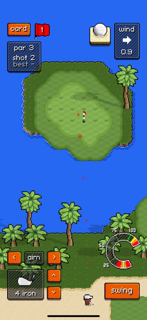 Pixel Pro Golf - Cet outil plonge les golfeurs dans des environnements exotiques captivants, où le système de vent précis devient un élément clé pour réussir le coup parfait sur un green insulaire.