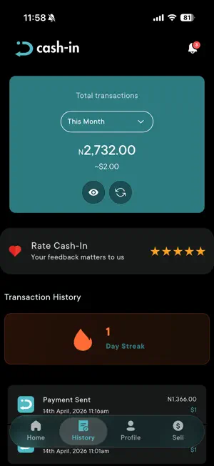 Cash-in: Crypto to naira app screenshot 2