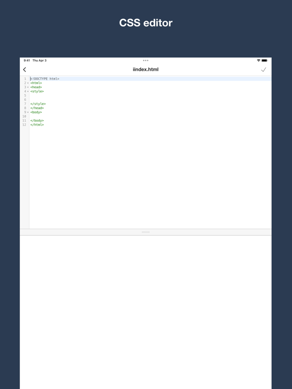 CSS editor, snippets, exercise iPad screenshot