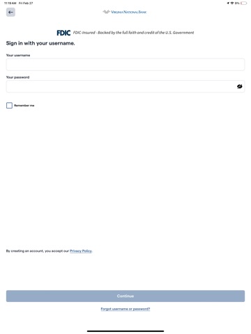Virginia National Bank iPad screenshot
