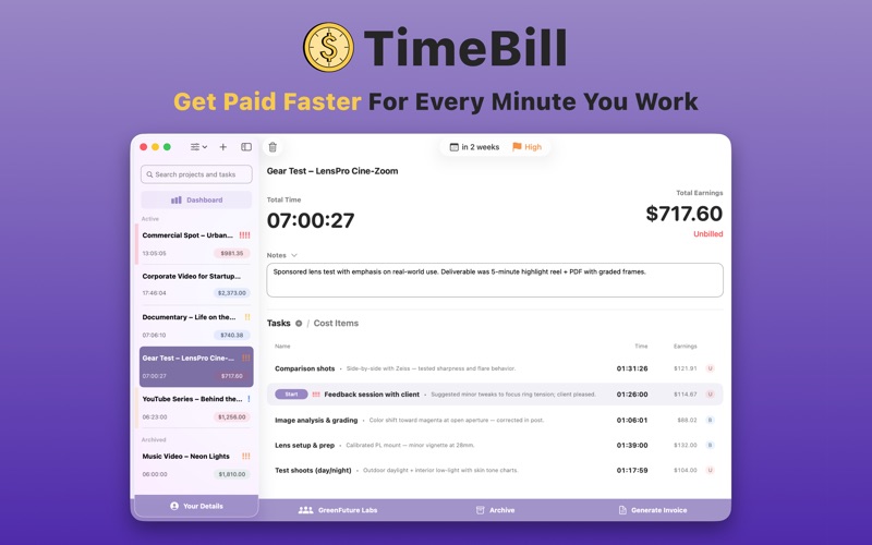 TimeBill – Track & Invoice app screenshot