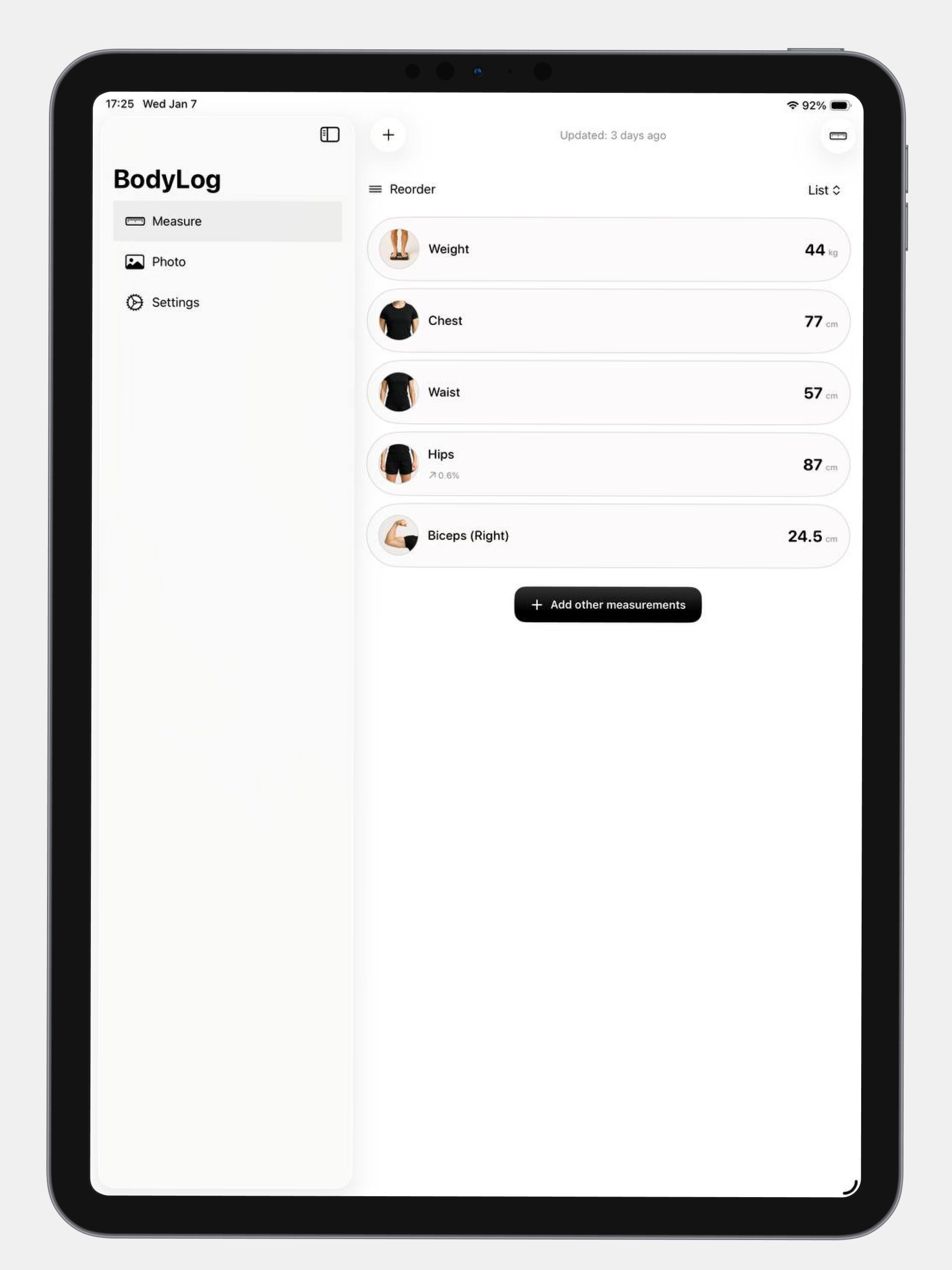 Body Measurement Tracker & Log