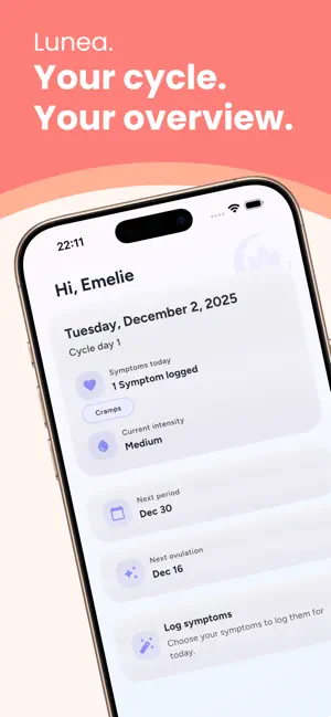 Period app by women - Lunea screenshot 1