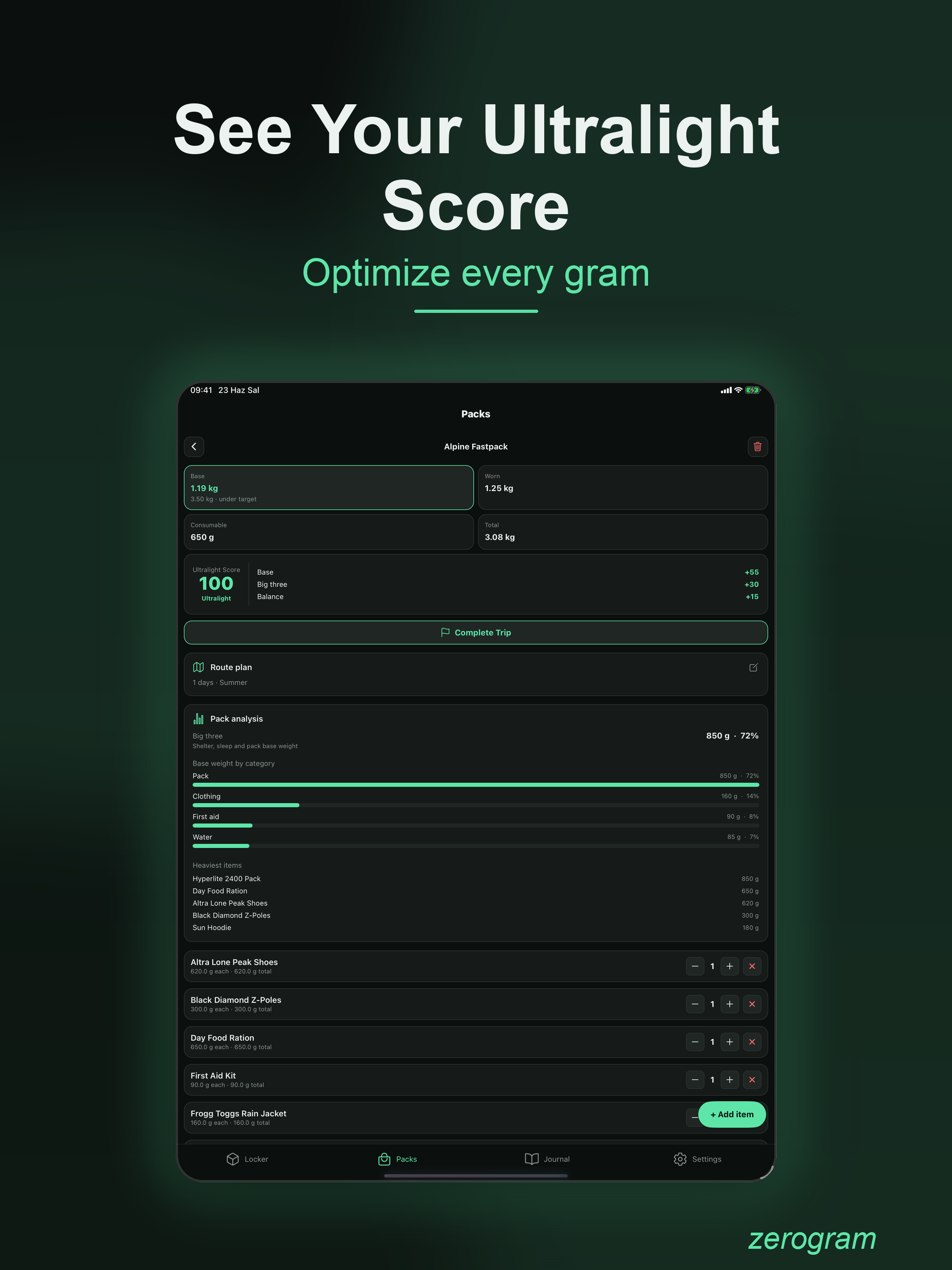 zerogram: Pack Weight Tracker screenshot 7