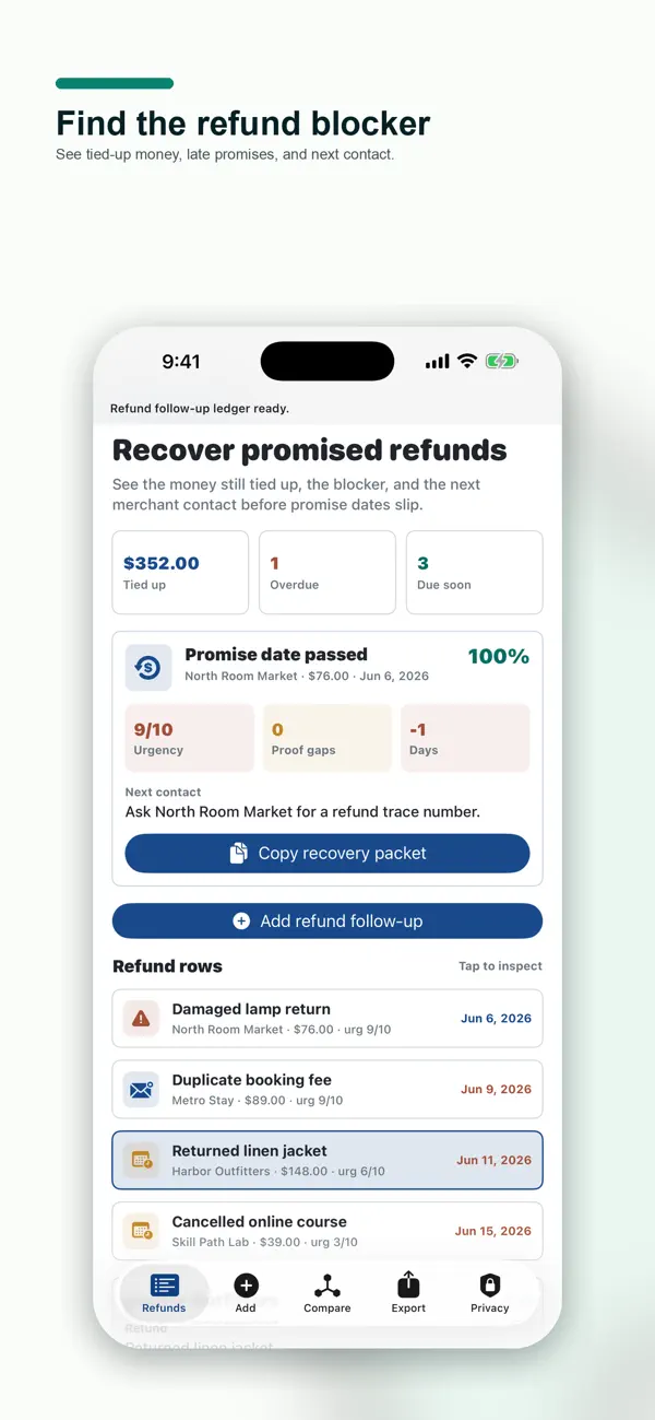 Screenshot #1 pour Refund Follow-up Ledger
