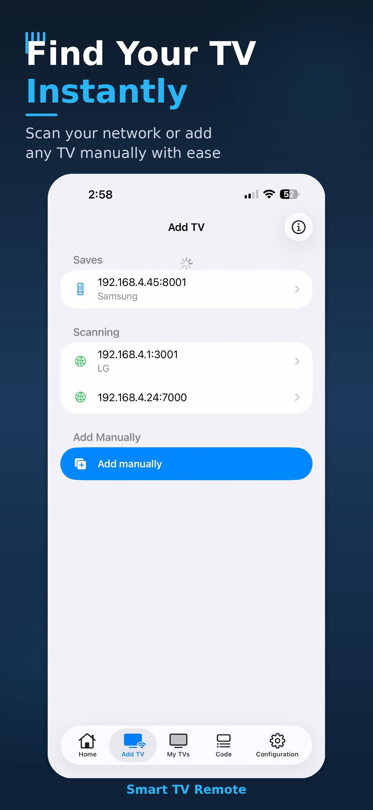 Smart TV Remote WiFi IP & Code