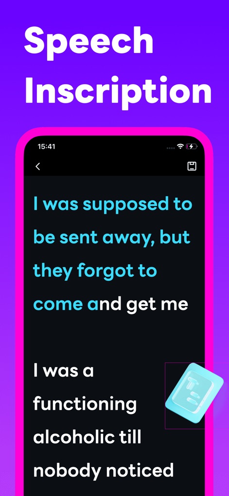 LED Banner - Big Text Maker - Users can utilize the speech-to-text feature for quick input, displaying transcribed text and indicating saving options with a notepad icon.