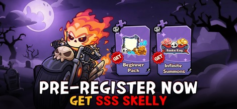 Skull Up - Discover the appealing pre-registration offers, prominently featuring both a 'Beginner Pack' and 'Infinite Summons' for new players.