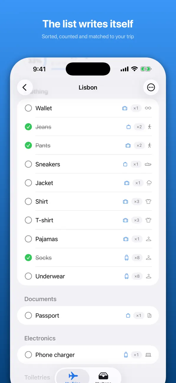 Screenshot #3 pour Auto Pack: Liste de Bagages