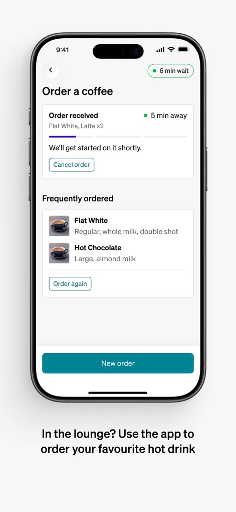 Air NZ - See the app's convenient coffee ordering interface, showing order status and frequently chosen items.