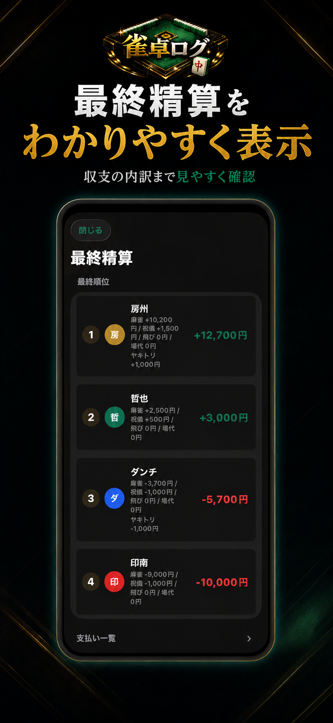 麻雀収支・点数計算・役計算｜雀卓ログ screenshot 6