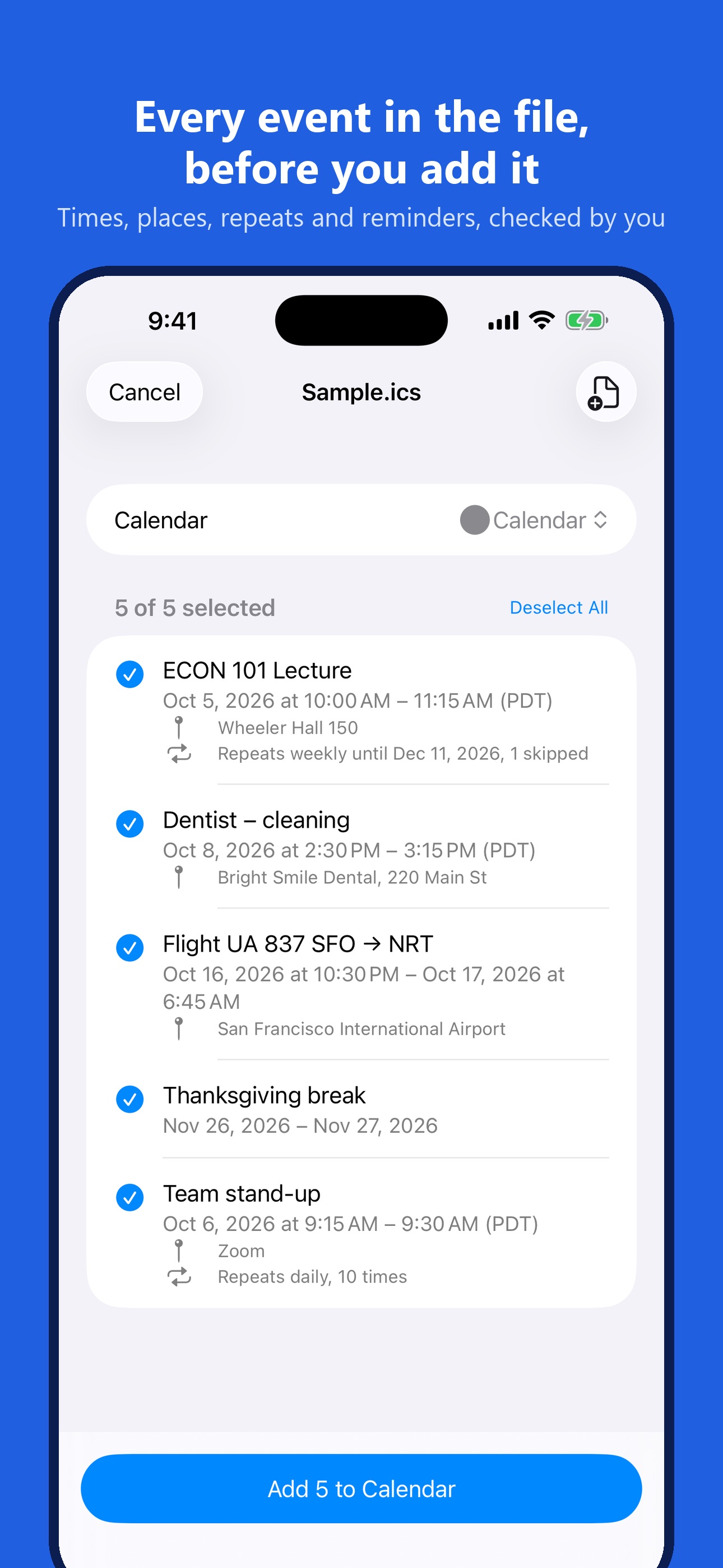 Screenshot 1 of ICS Import: Add to Calendar