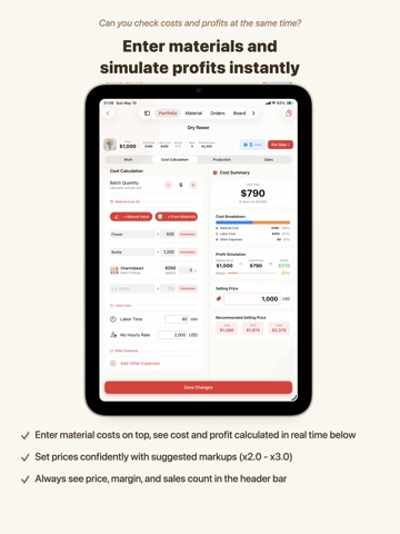 Maker's Note - Craft Costing iPad screenshot