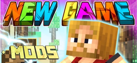 Mods for Minecraft Game App PE - La aplicación presenta una interfaz vibrante con el título 'NEW GAME' y destaca un personaje de Minecraft estilizado, invitando a los usuarios a explorar contenido fresco y emocionante.