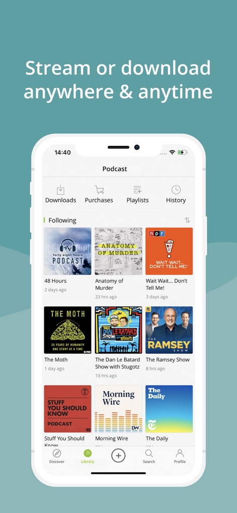 Podbean Podcast App & Player - Questo strumento permette di gestire l'esperienza di ascolto con le sezioni "Downloads" e "Playlists", garantendo l'accesso ai contenuti preferiti ovunque e in qualsiasi momento.
