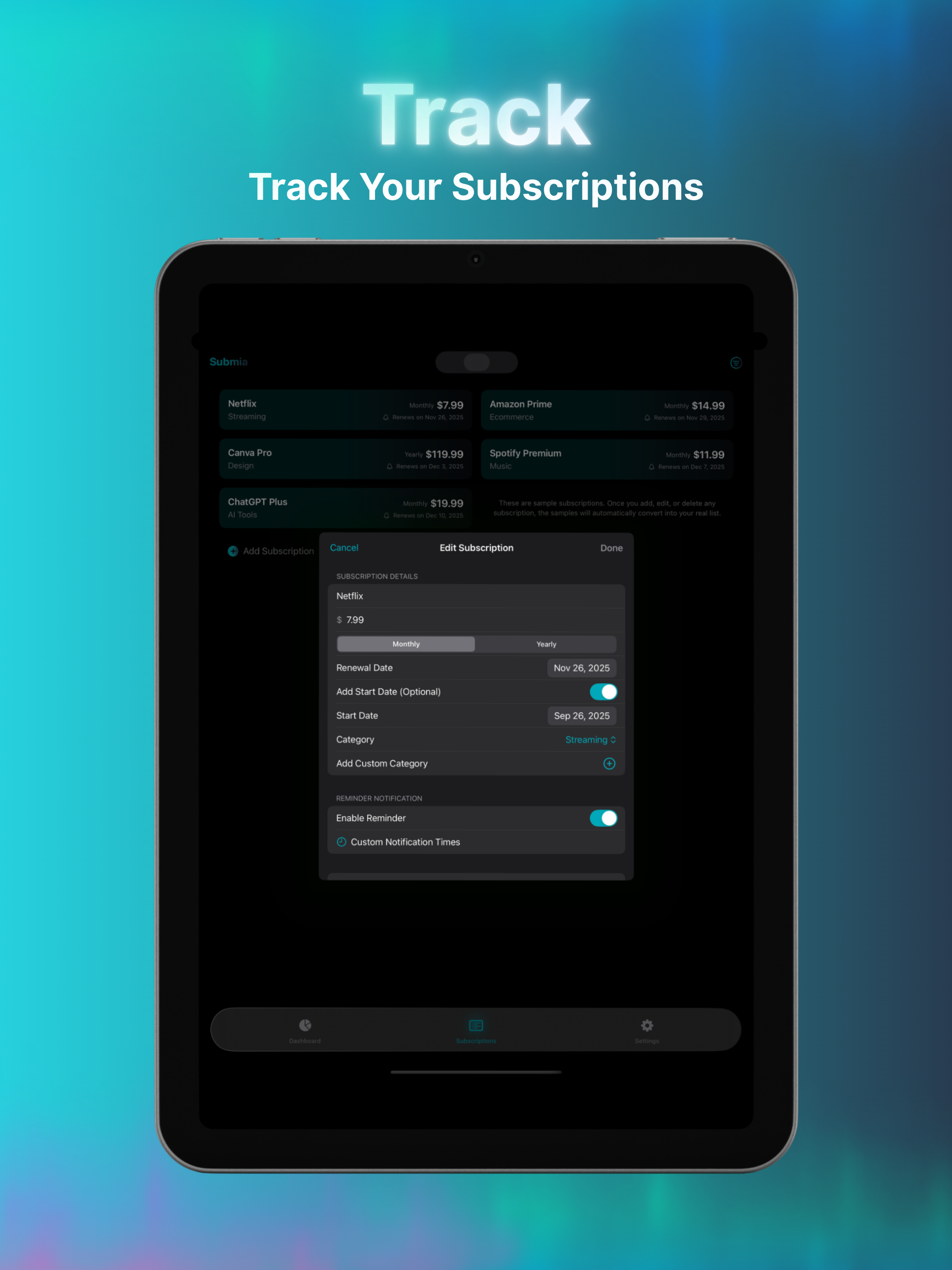 Submia - Subscriptions & Bills