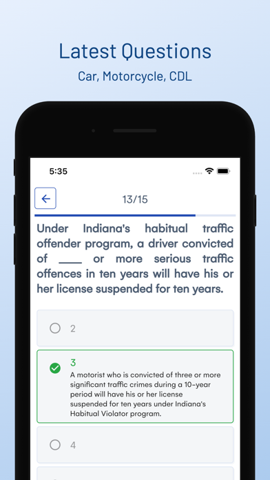 Indiana BMV Driver Permit Test Screenshot