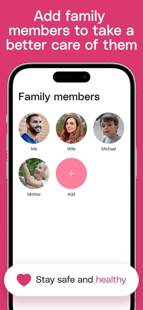 Body Temperature App For Fever - Learn how users can add multiple 'Family members' like 'Wife' and 'Michael' to monitor their health within one account.