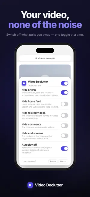 Video Declutter for Safari screenshot 1
