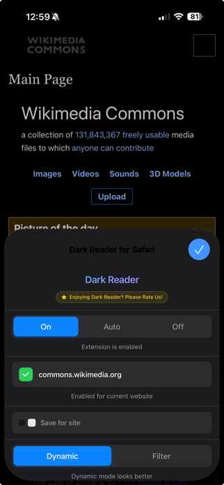 Dark Reader for Safari. Screenshot 1 of 1