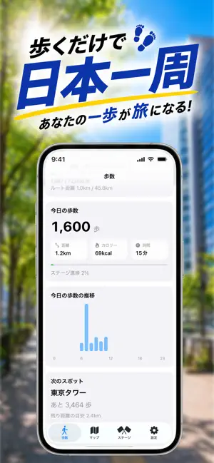 歩数計 歩いて日本一周 - 万歩計で旅しよう screenshot 1