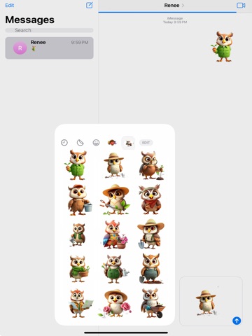 Gardener Owl Stickers iPad screenshot