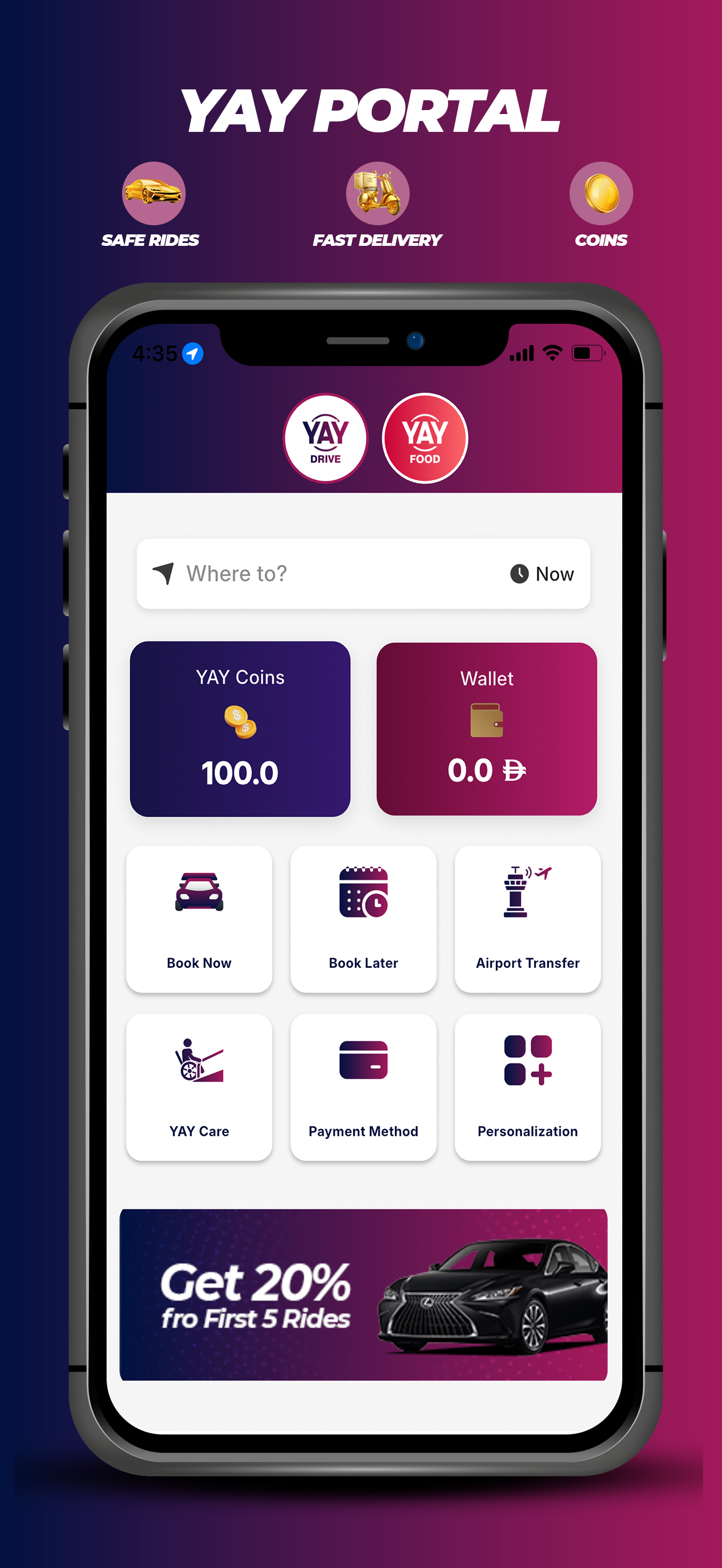 YAY Portal: Rides, food & earn