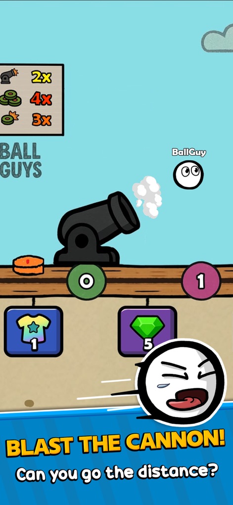 Ball Guys : Stumble & Fall - Explore the exciting 'The Cannon' mechanic where users blast their Ball Guy to earn rewards and discover various customization item icons.