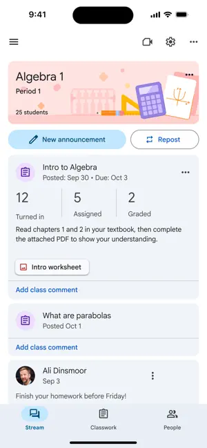 Google Classroom iPhone screenshot 2