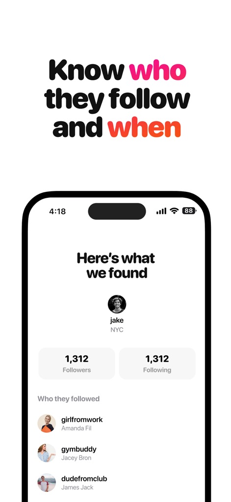 Toxic: Followers Tracker - Users can delve into any Instagram profile, revealing the exact 'followers' and 'following' counts, alongside a comprehensive list of 'who they followed'.