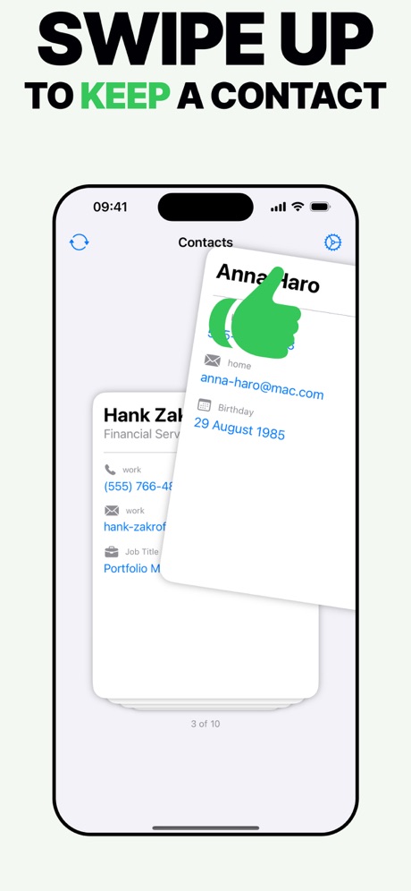 Delete Contacts screenshot showing settings