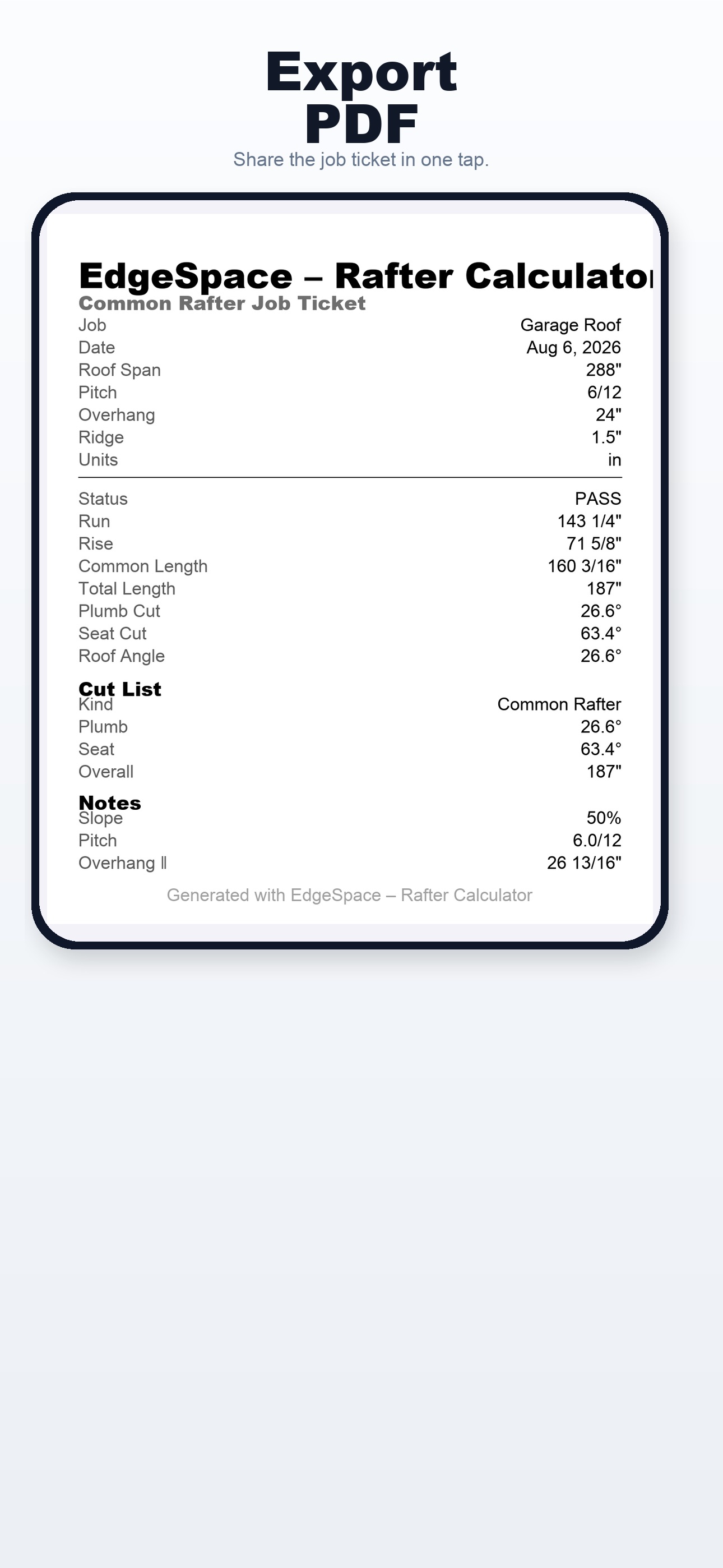 Screenshot 5 of EdgeSpace Rafter Calculator