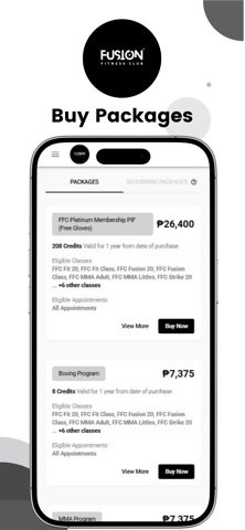 Fusion Fitness Club App screenshot