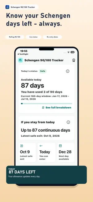 Schengen 90/180 Tracker screenshot 1