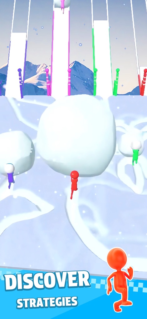 Bridge Race - Users can strategize their moves across diverse snowy landscapes, observing multiple colorful characters engaging in competitive block collection.