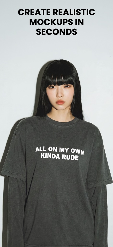 FLYP - Fashion Design Studio - Users can generate professional, realistic mockups in seconds, showcasing custom-designed apparel on a model with impressive visual fidelity.