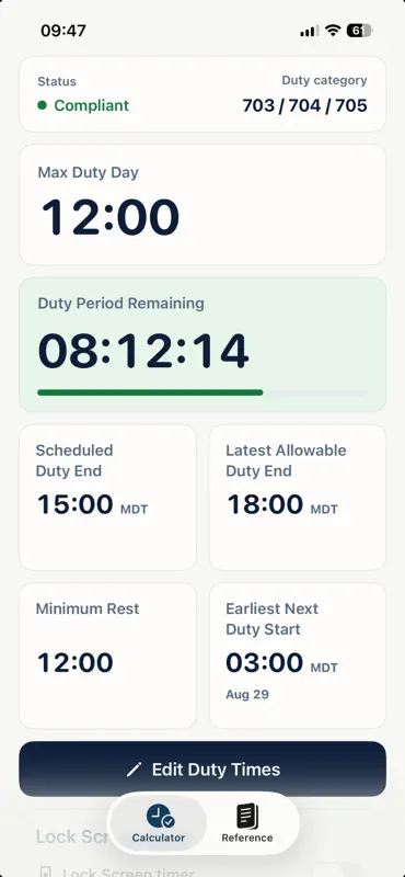 Duty Rest Calculator Canada screenshot 1 of 4